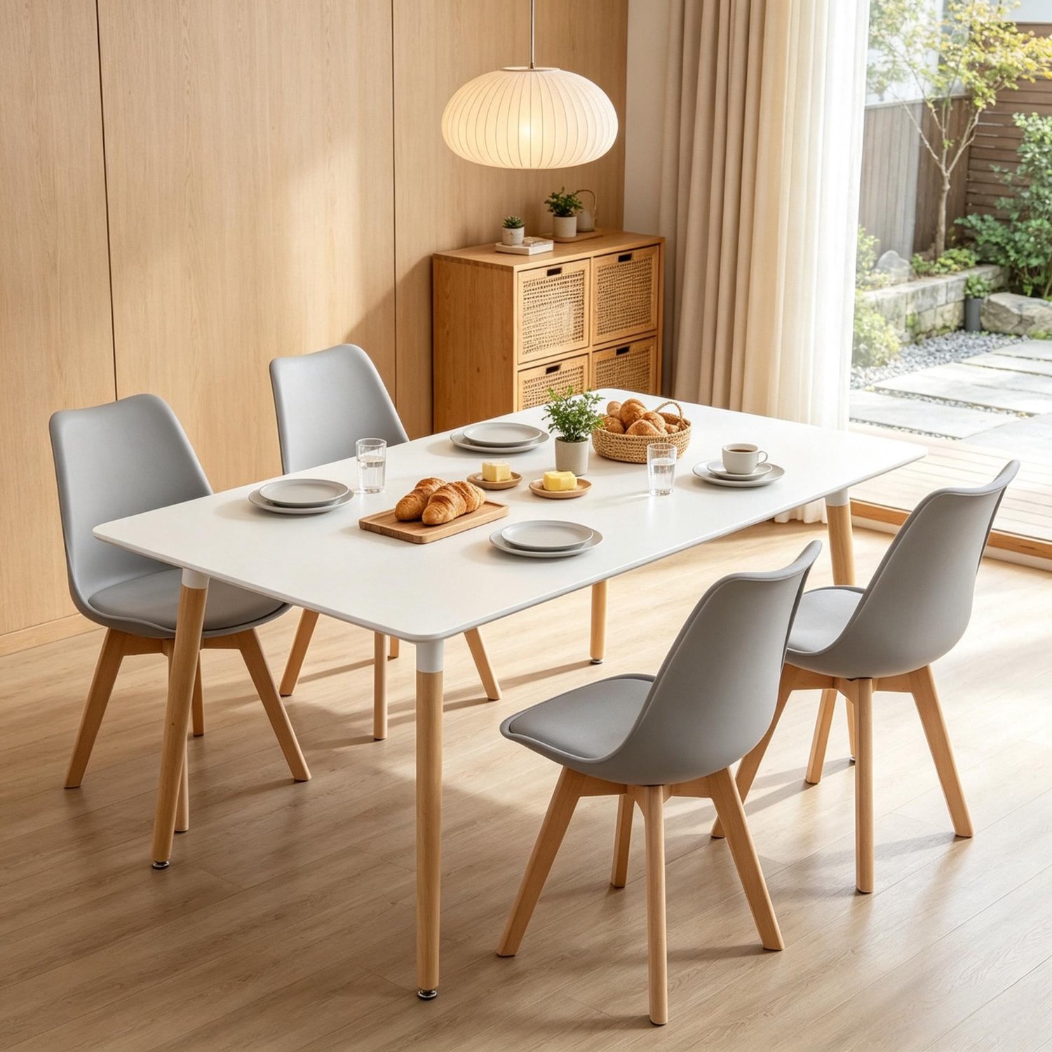 DESMIU Eetkamerstoel Kuipstoel 49 x 42 x 83 cm - Set Van 4 Met Gewatteerde Kunstleren Zitting - Voor Keuken En Eetkamer - Hout Grijs