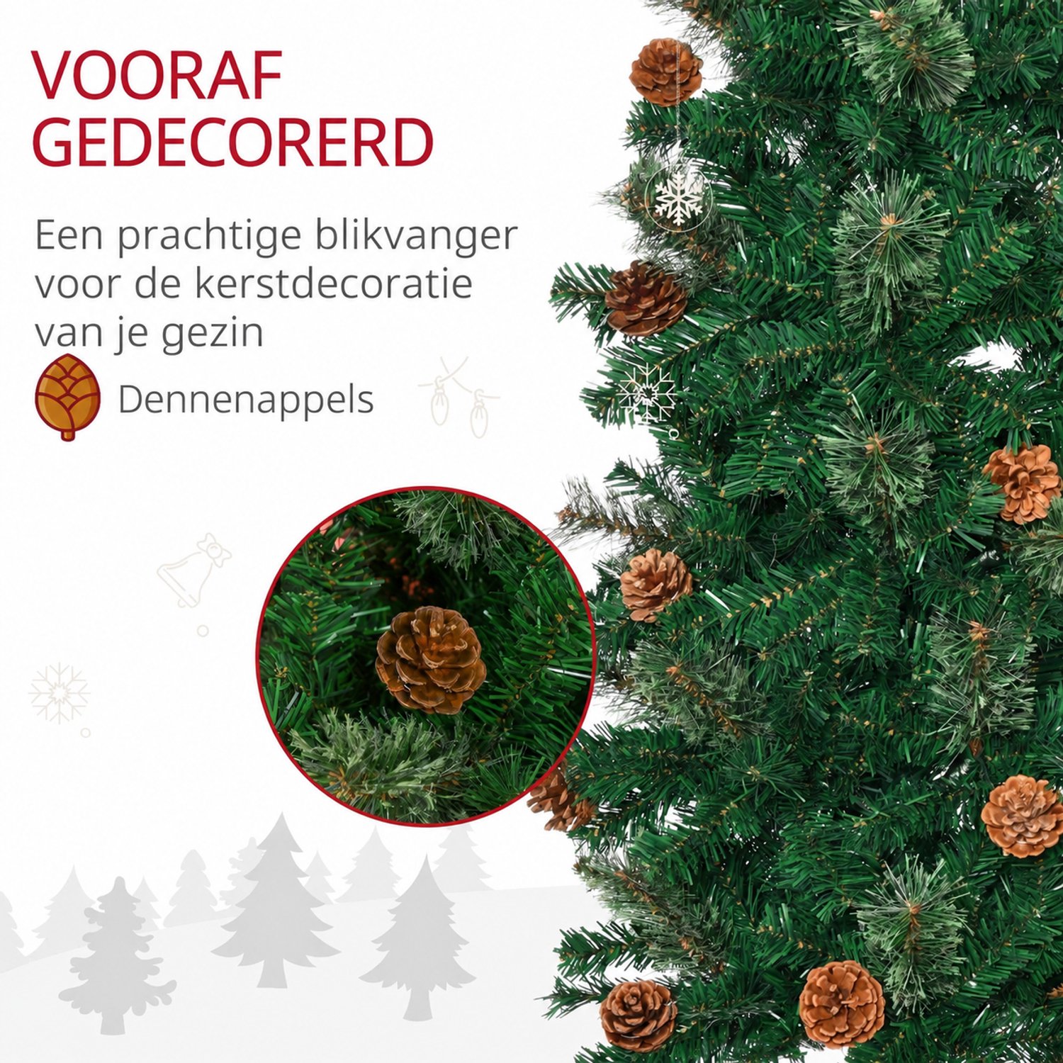 Delightness Kerstboom - Kunst Boom - Decoratie - Nep Boom - Kerst - Smalle Kerstboom - Feestdagen - Dennenappels - 58X58X225 Cm - Groen – foto 7