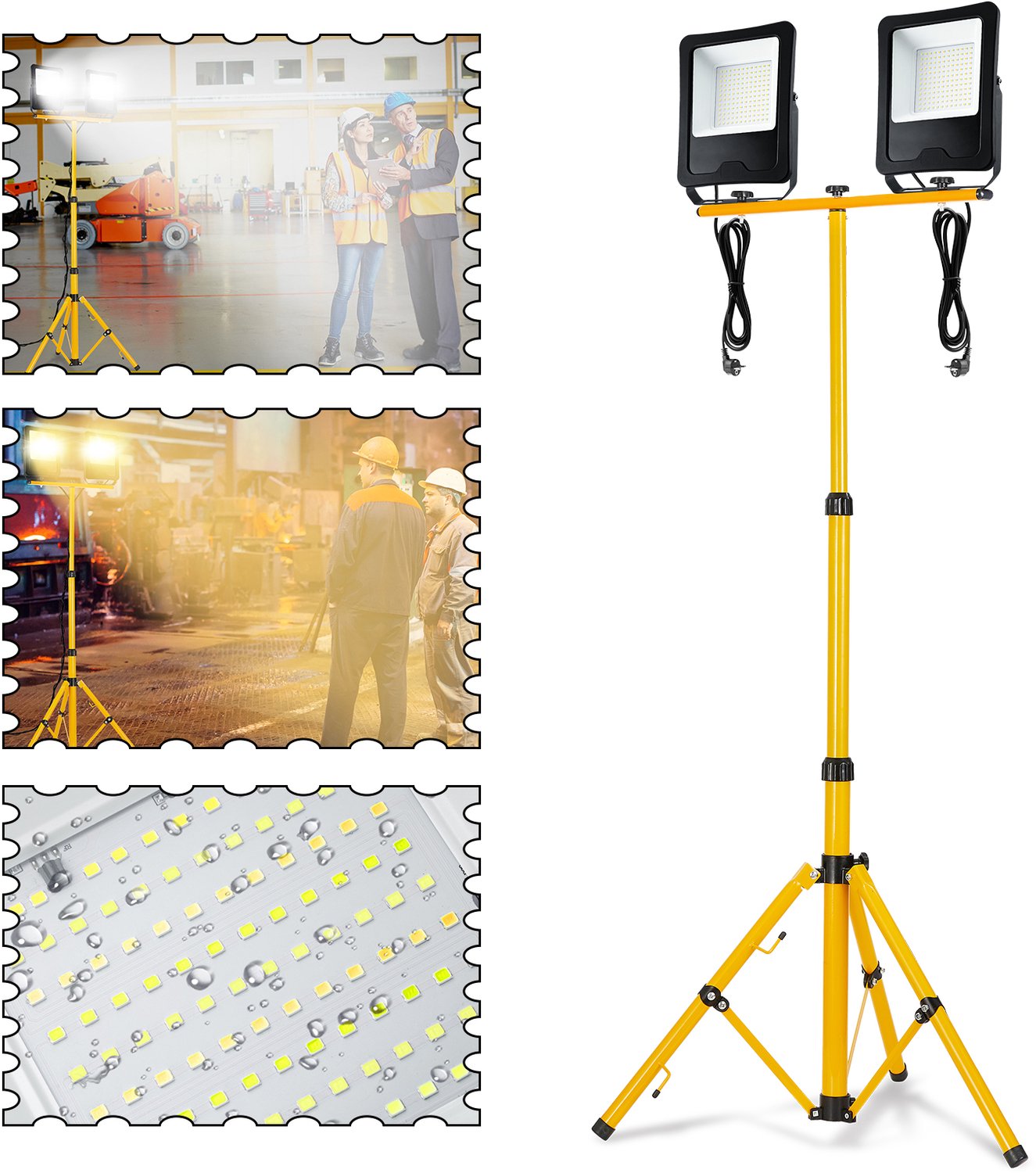 Aufun Led Bouwspot, 2 X 100 W Spots, Warm Wit Met Statief En 3 M Kabel, Led-Schijnwerper, Werklamp, Waterdicht Ip65 Voor Binnen- En Buitengebruik, Garage, Bouwplaats, Sport