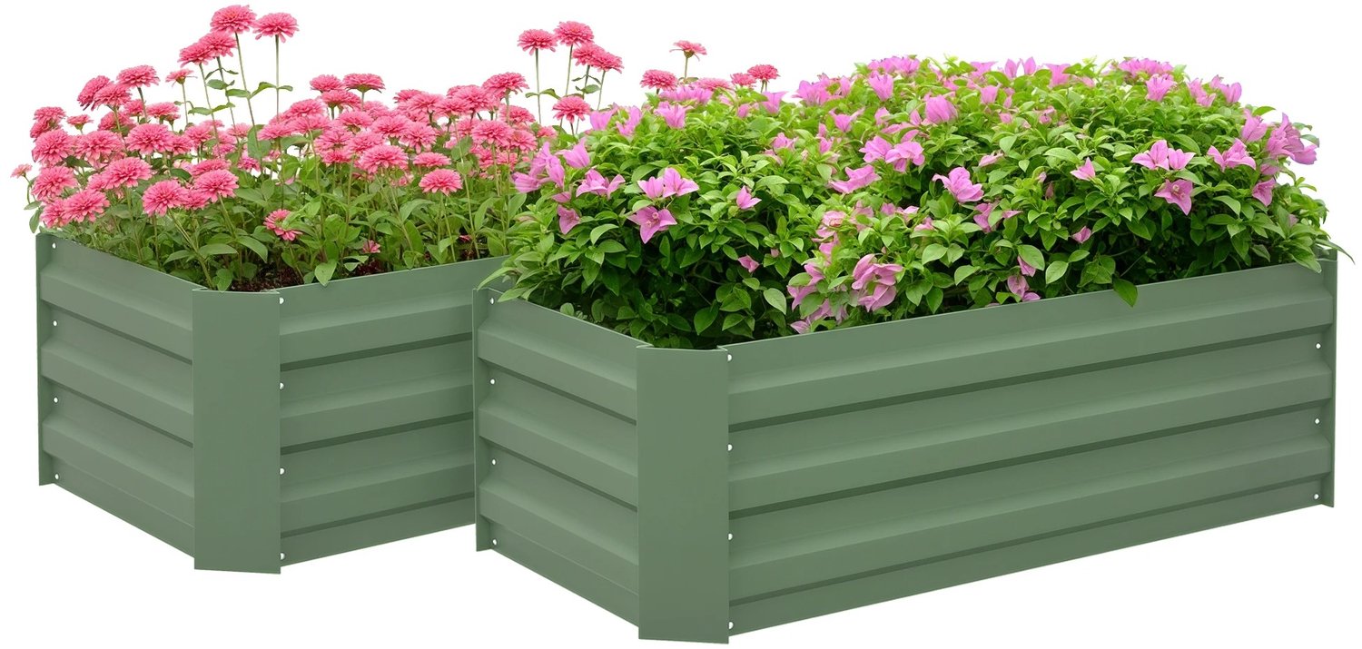 Bresht Moestuinbakken - Plantenbak - Set van 2 - Open bodem - Handschoenen inbegrepen - Gegolfd Staal - Groen - 100 × 50 × 30 cm