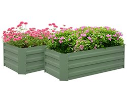 Bresht Moestuinbakken - Plantenbak - Set van 2 - Open bodem - Handschoenen inbegrepen - Gegolfd Staal - Groen - 100 × 50 × 30 cm
