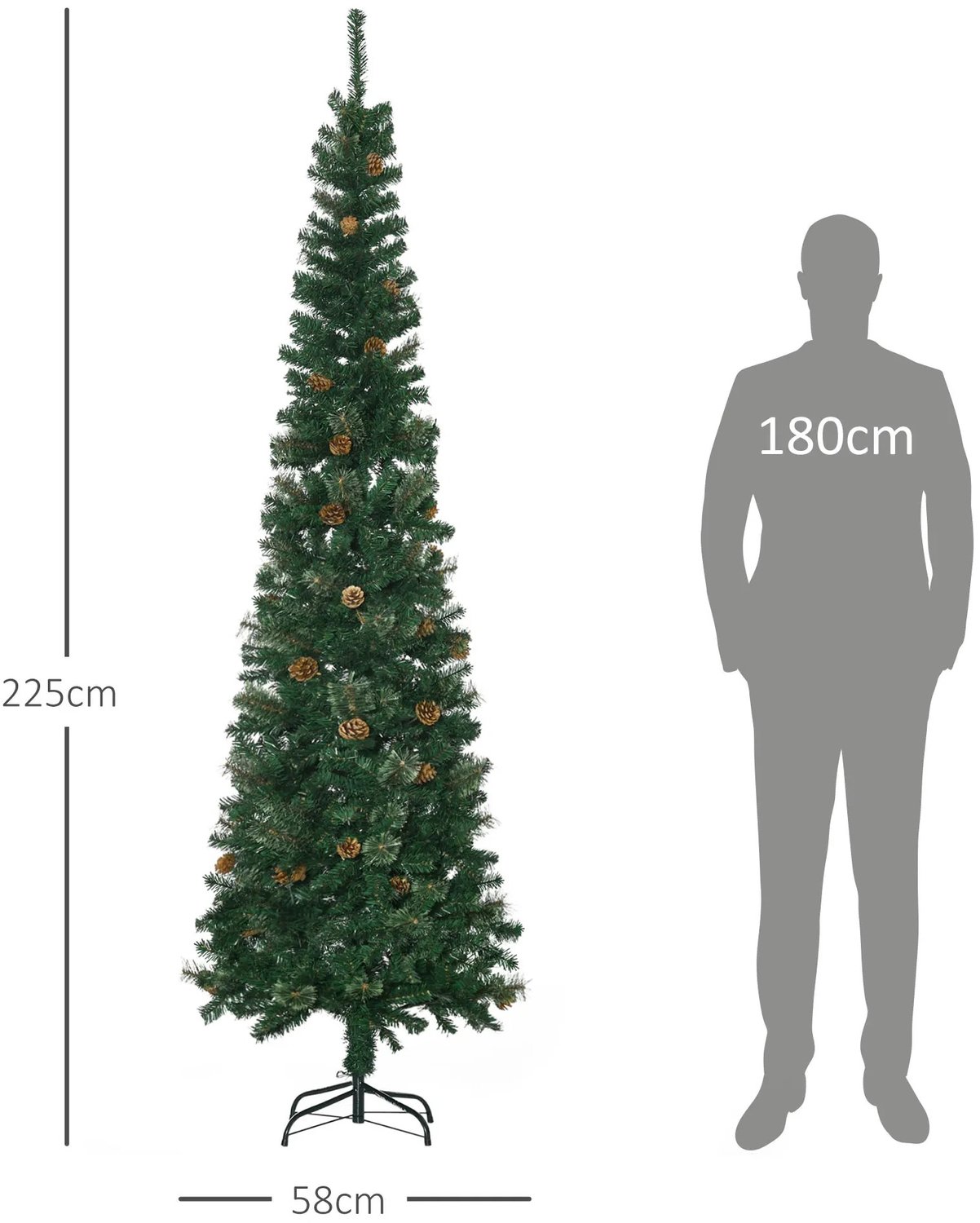 Delightness Kerstboom - Kunst Boom - Decoratie - Nep Boom - Kerst - Smalle Kerstboom - Feestdagen - Dennenappels - 58X58X225 Cm - Groen – foto 2
