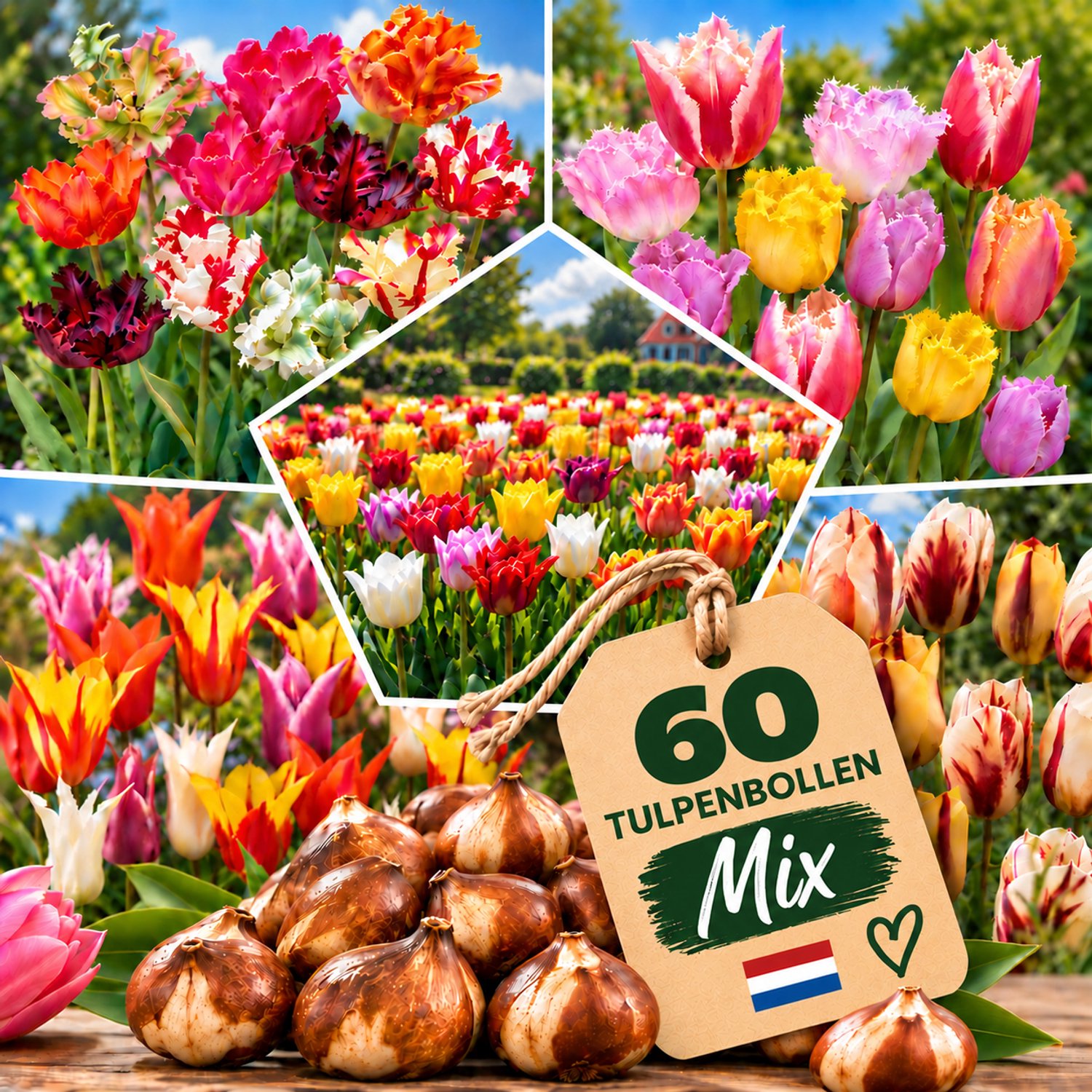 Tulpen Bloembollen - 60 stuks - Mix van 15 Soorten - Meerkleurig - Bloem Bollen Mix - Tulpenbollen Cadeau - Bloemen - winterhard - meerjarig