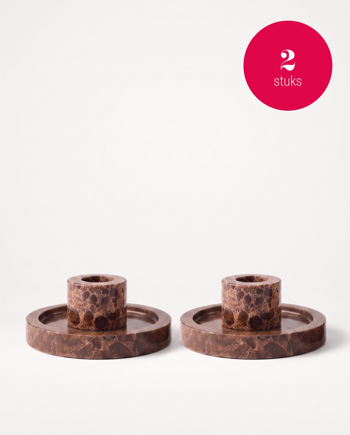 vtwonen Kandelaars - Marmer - Bruin - Set van 2 - 10,2 x 4 cm