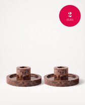 vtwonen - Kandelaars - Marmer - Bruin - Set van 2 - 10,2 x 4 cm
