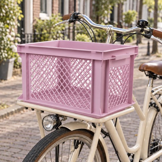 Dutch Standard Fietskrat – 26 Liter – 40 x 30 x 22 cm – Kunststof – Voor Voordrager – Oudroze — afbeelding 2