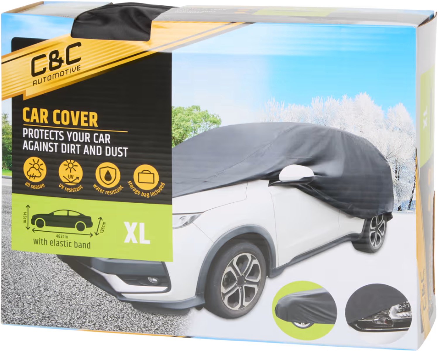 C&C Autobeschermhoes maat XL - Beschermt je auto tegen sneeuw, vuil en stof - UV- en waterbestendig voor bescherming in elk seizoen - Autohoes