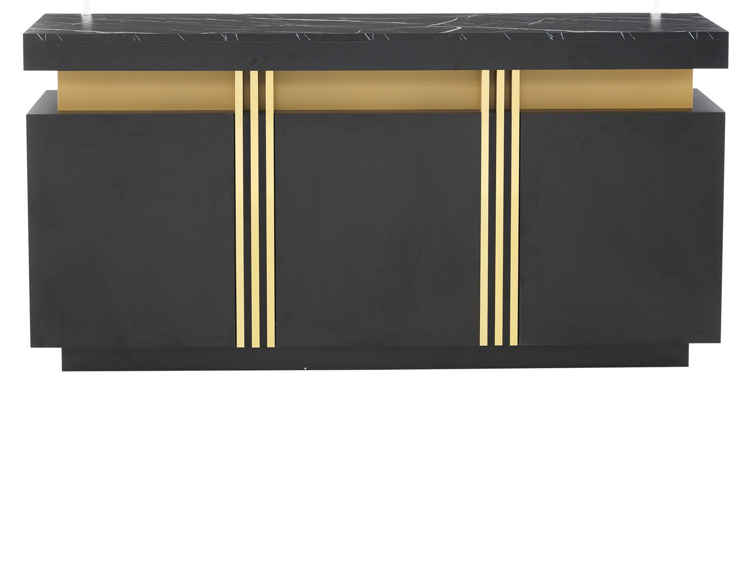 SONNENH Dressoir - Zwart met goudkleurige accenten - Marmerlook blad - 3 deuren en 6 vakken - 140 x 38 x 70 cm