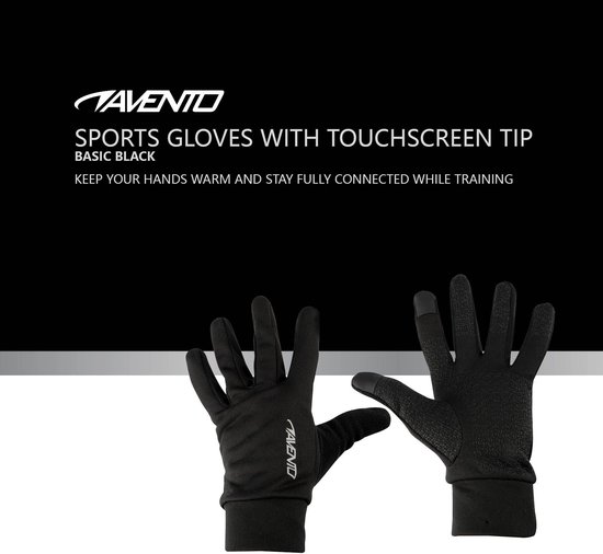 Zwarte Avento sporthandschoenen met touchscreen-vingertoppen voor optimale connectiviteit tijdens het sporten.