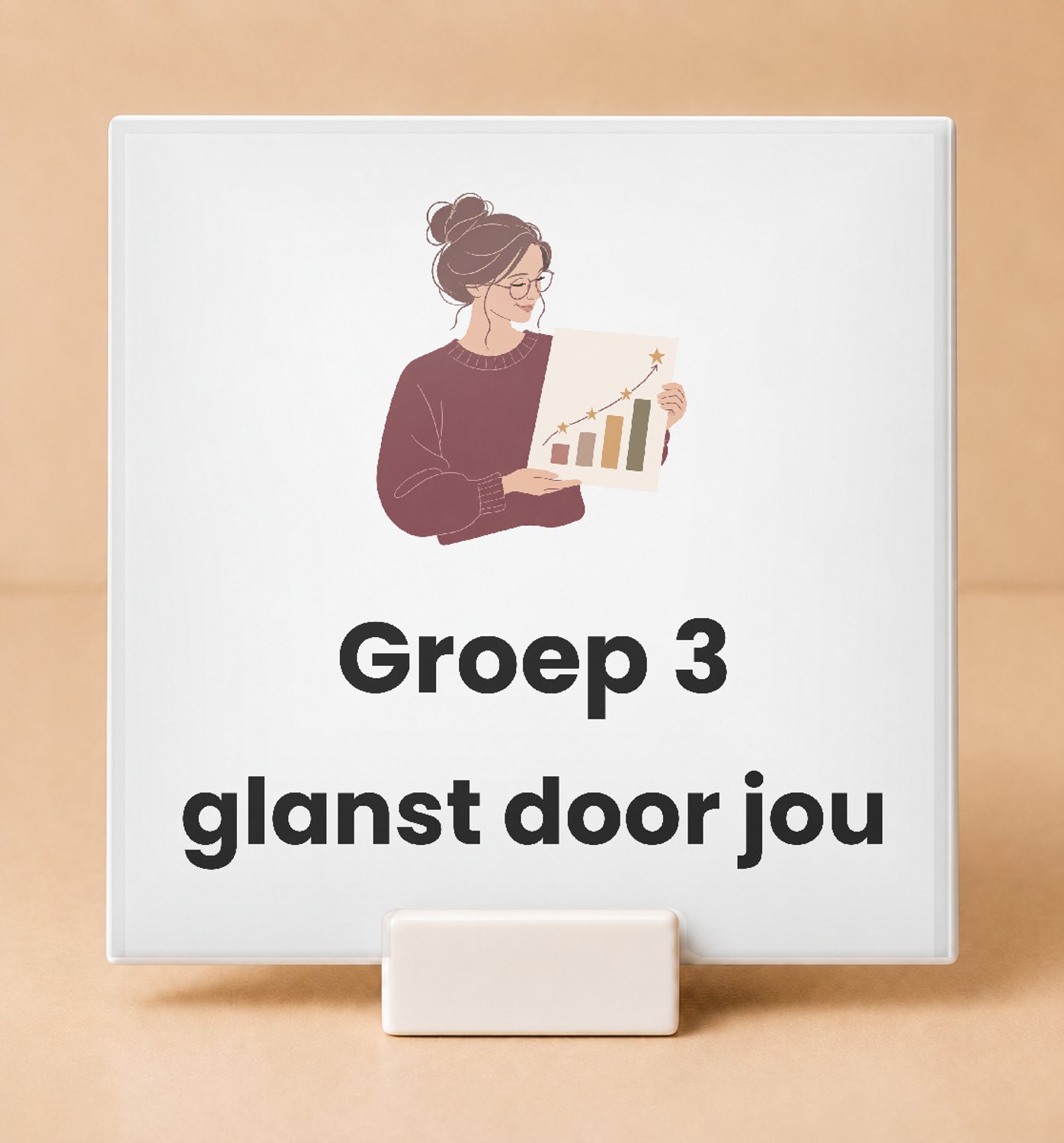 Bedruk King Stijlvolle Kerstknutselkoningin van groep 3 Tegel – Minimalistische One-Line Art voor Jonge Creatievelingen - 15 x 15 cm met houder Wit