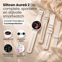 Siltcon Auréa 2 smartwatch in beige met vier verwisselbare bandjes, screenprotectors en functies zoals bellen en sportmodi.