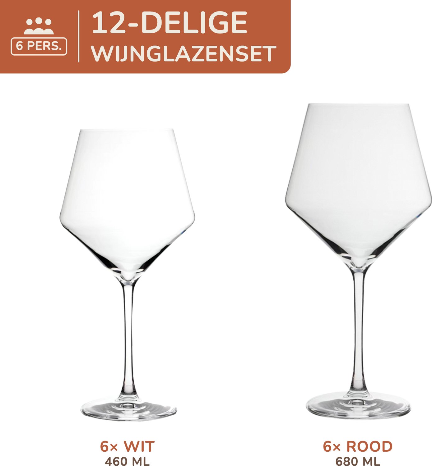 Wijnglazenset 12 delig - set van 6 witte en 6 rode wijnglazen - 460 ml en 680 ml - 6 persoons - vaatwasserbestendig - Lugana - Kade 171 glazen - hip en trendy