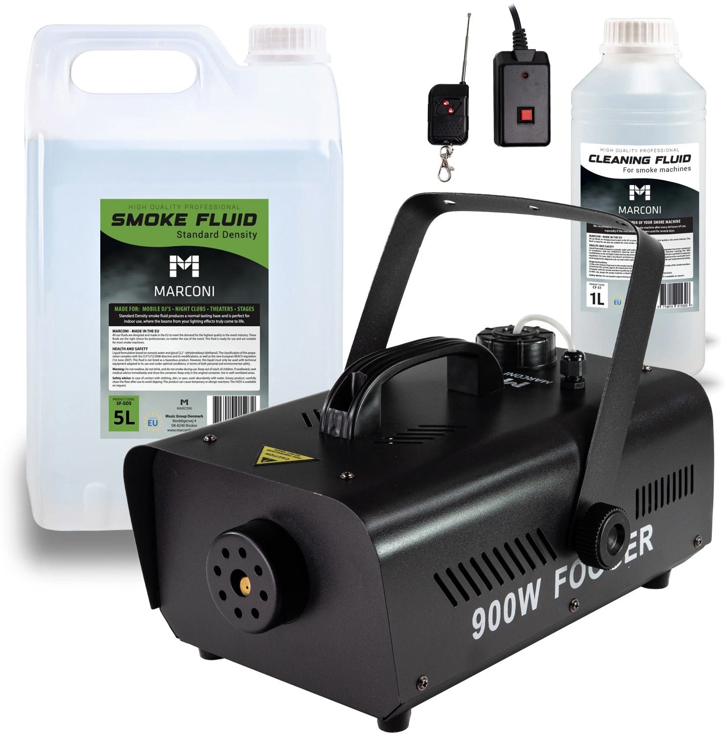 Marconi Rookmachine 900W Bundle - Rookmachine Voor DJ - Party Rookmachine - 5L Rookvloeistof - Draadloze Afstandsbediening - 141 M³ Per Minuut - Inclusief Reinigingsvloeistof