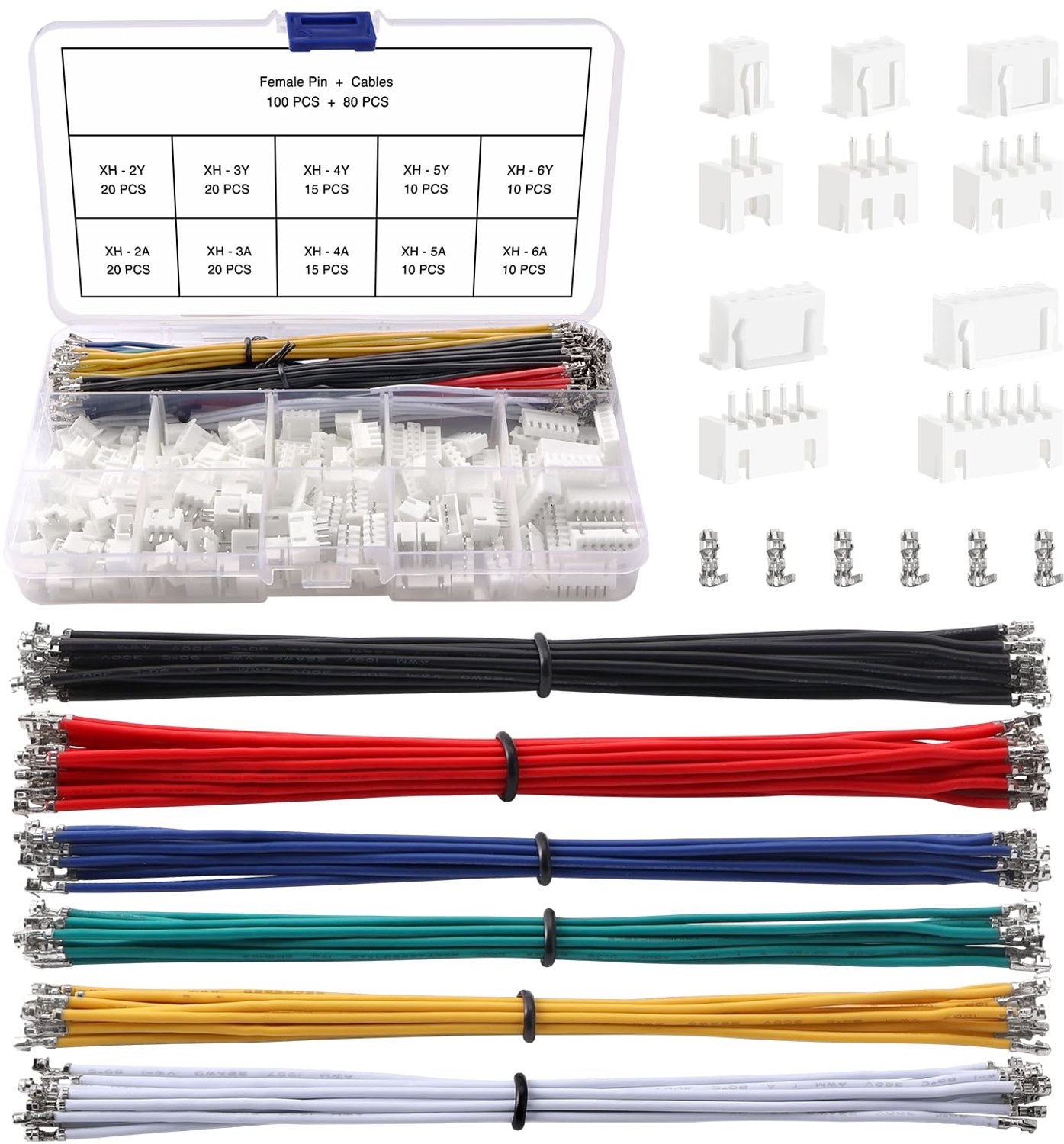 JST Connector Kit 330Stuks - 2/3/4/5/6-Pin 2.54mm - PVC en Koper - Inclusief Pre-Shrunk Kabels - m-winkel