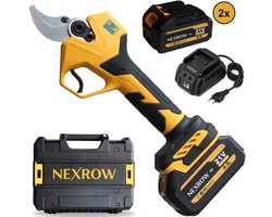 NEXROW® Elektrische Snoeischaar Incl. Opbergkoffer en 2x 4.0ah Accu’s - 40mm Snijdiameter - Professioneel Snoeischaar op Batterij - Draadloos Elektrisch Takkenschaar - Tuin Snoei Schaar voor Knippen & Snoeien van Heggen & Takken - Tuinschaar