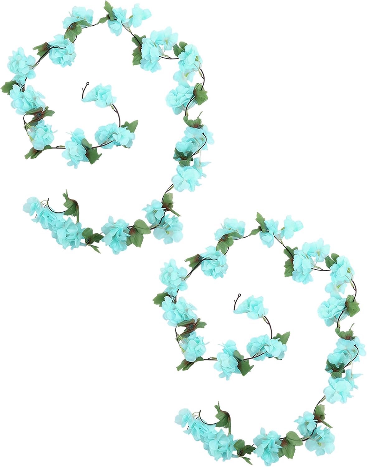 Kunstbloemenslinger 230 cm - Kersenbloesems - Blauw - Voor bruiloft en decoratie - m-winkel