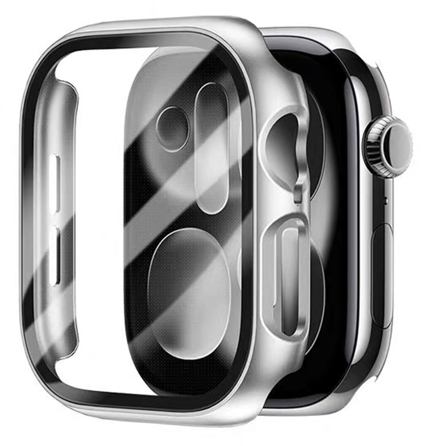 Stravo Case / Hoesje voor Apple Watch Series 9/8/7 41mm – Full Cover TPU met Screenprotector – Zilver