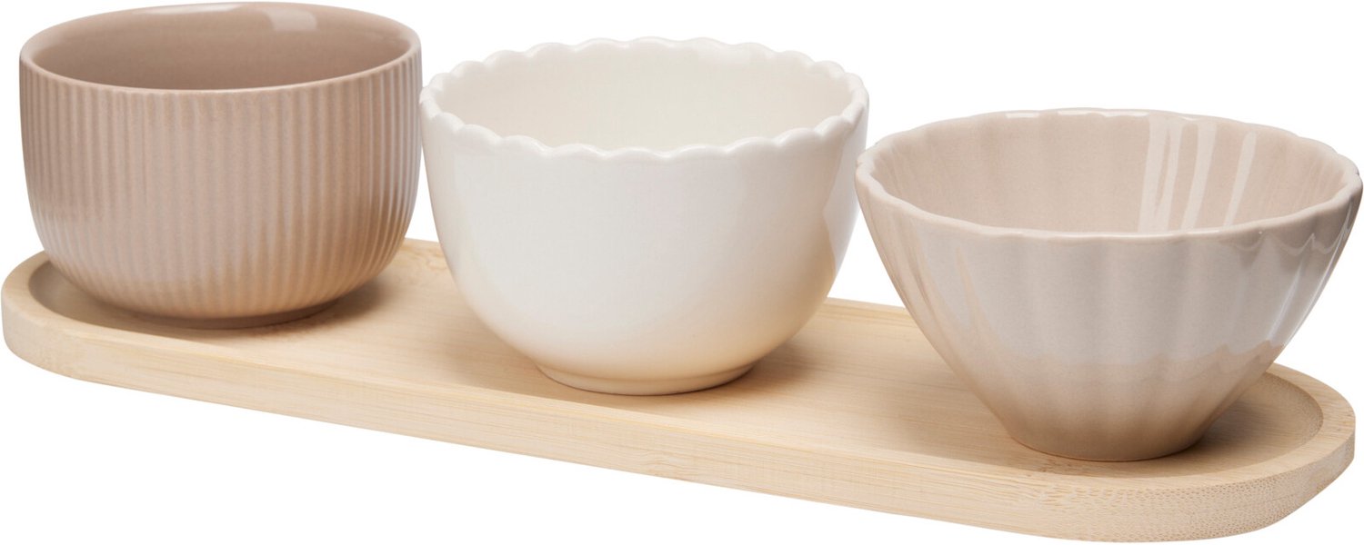 EH Excellent Houseware - Snackschaaltjes NOBI, 3 schaaltjes en langwerpig dienblad