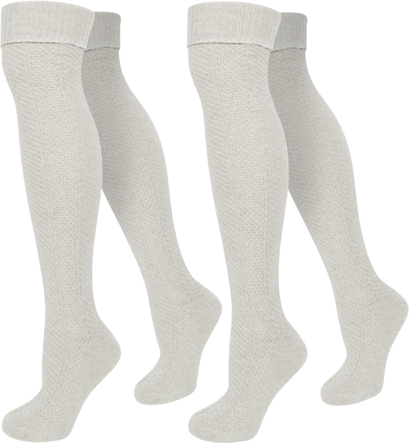 2 paar overknee-sokken met wol en vlechtpatroon