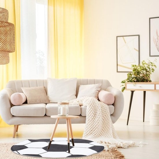 Rond voetbalkleed, 80 x 80 cm, zacht polyester voetbalkleed – beschermt houten vloeren tegen krassen van stoelen en geeft een sportieve uitstraling aan kinderkamers, speelkamers en woonkamers. — afbeelding 3