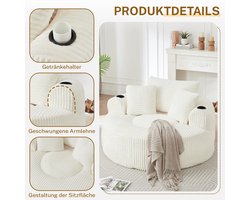 DESMIU Zitzak 1-Zits - Ronde Loungebank Met 3 Kussens, Bekerhouders En Zijvakken - Voor Woonkamer - Ribstof Beige