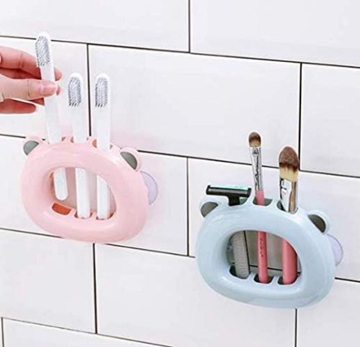 Set van 2 tandenborstelhouders met zuignap voor de badkamer
