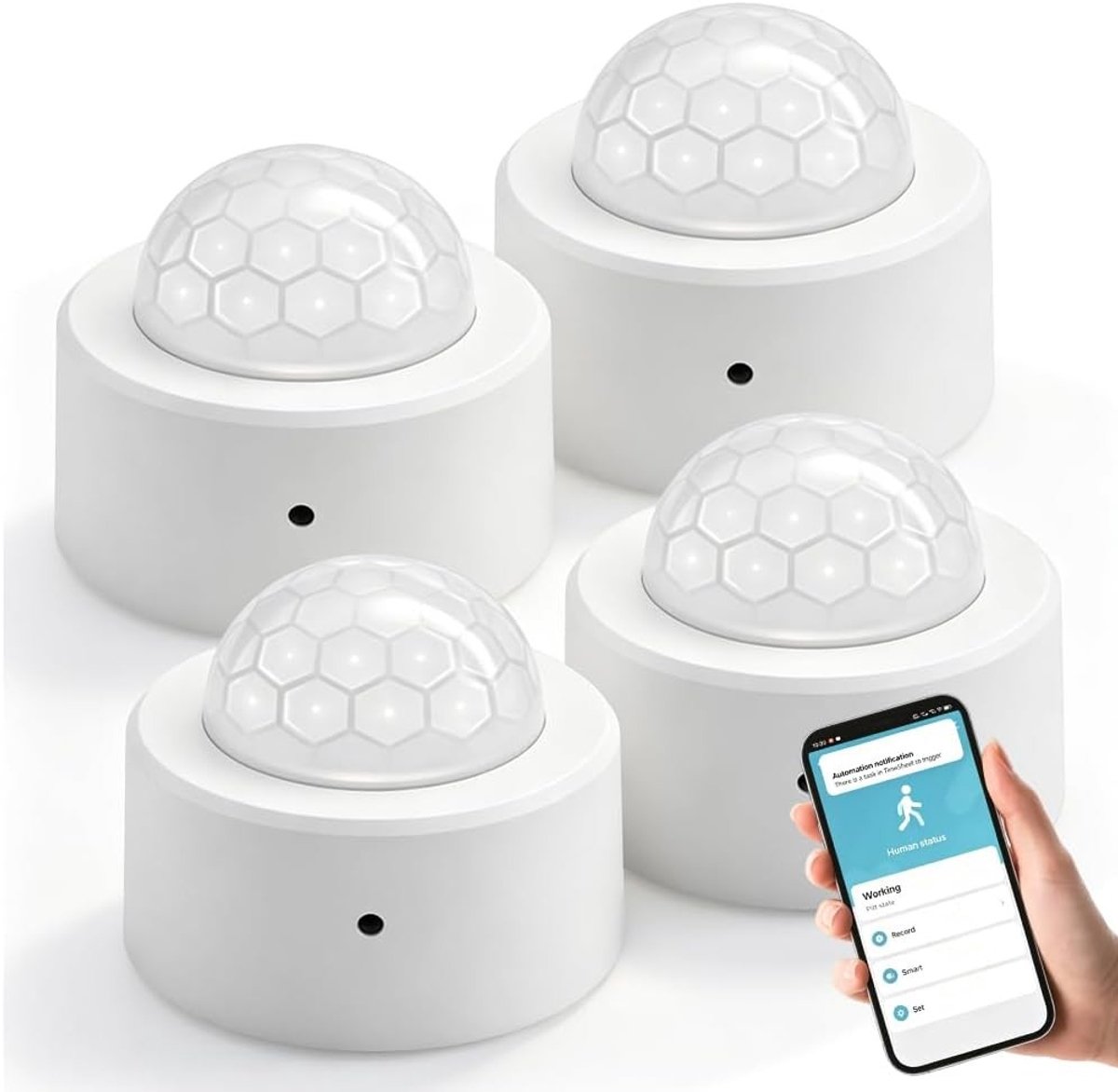 4 stuks Bewegingsmelders voor Smart Home, Draadloze Zigbee Sensoren voor Beveiliging en Automatisering