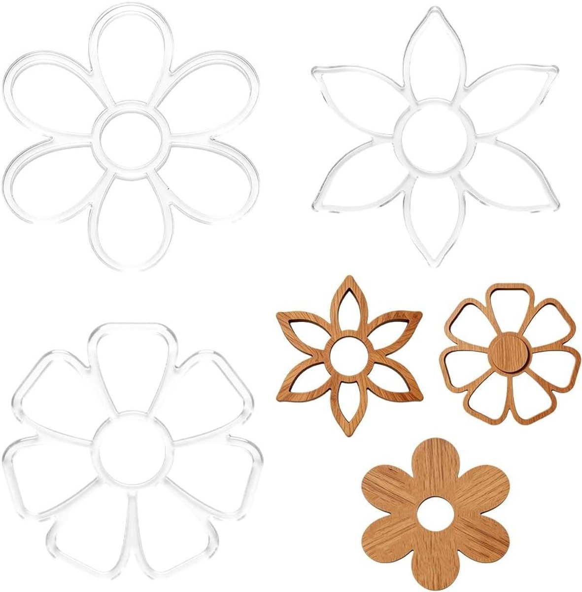 Bloemen freessjabloon set van 3 voor houtbewerking, madeliefjes en acryl inleg sjablonen voor DIY wanddecoratie