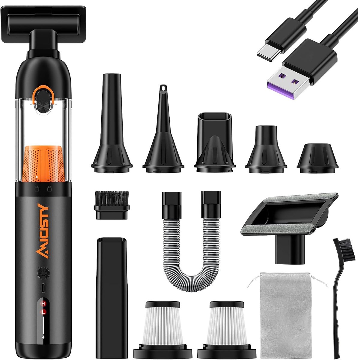 Handstofzuiger Draadloos 30kPa - Krachtige 4-in-1 Autostofzuiger met 7800mAh Accu en Snellaadfunctie