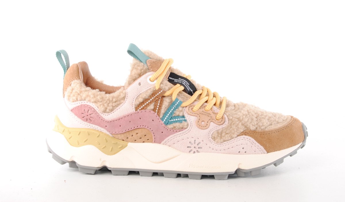 Flower Mountain dames sneakers bruin, roze, beige teddy