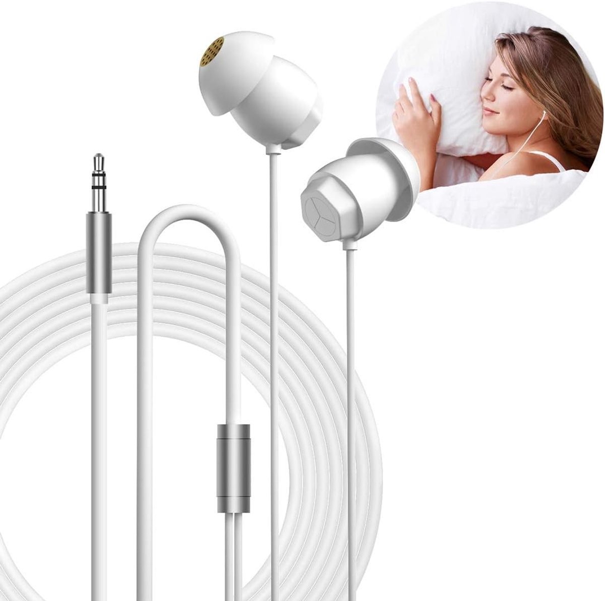 Mini Hoofdtelefoon voor ASMR en Geluidsisolatie, Geschikt voor Insomnia, Vliegtuigreizen en Ontspanning - Wit, 3m Kabel