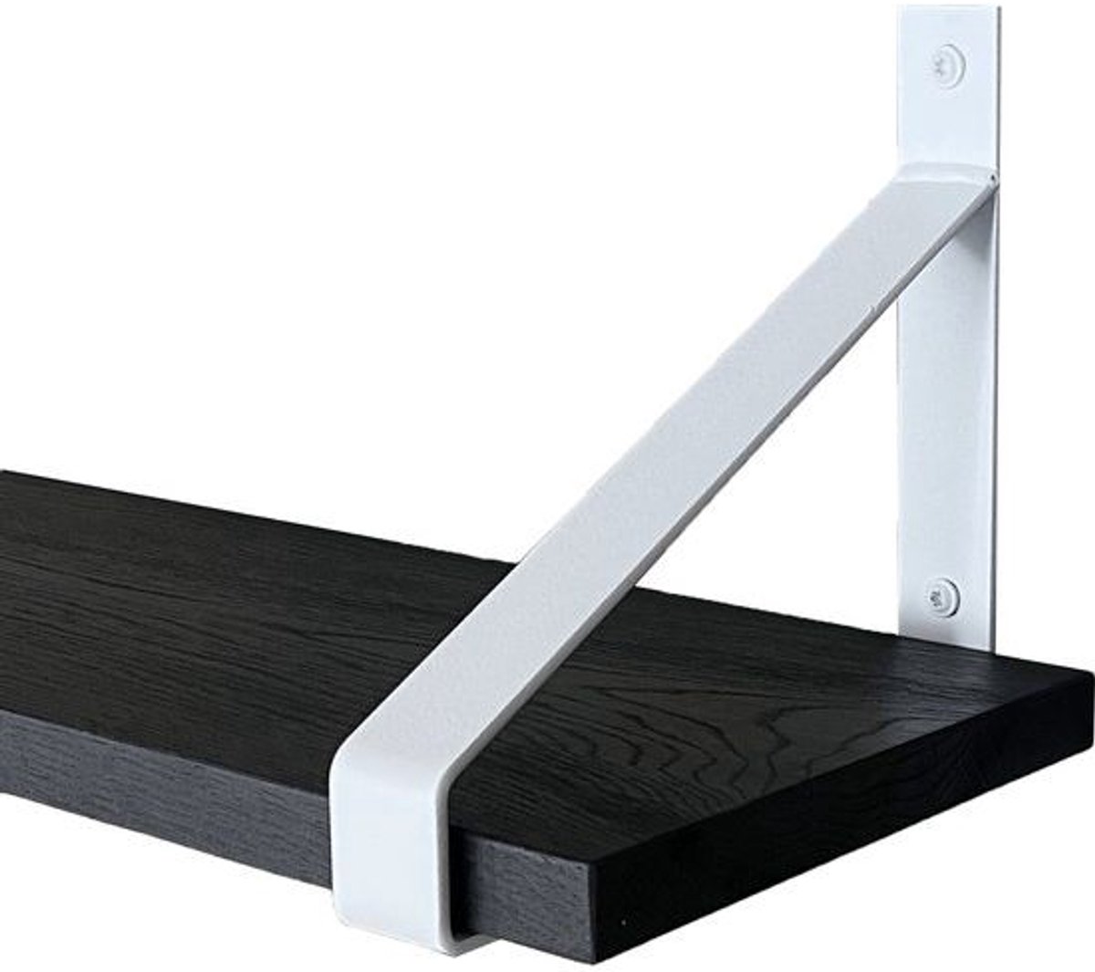 GoudmetHout Zwarte Eiken Wandplank - 260x25 cm - 2 Industriële XL Plankdragers Mat Wit Zwart eiken