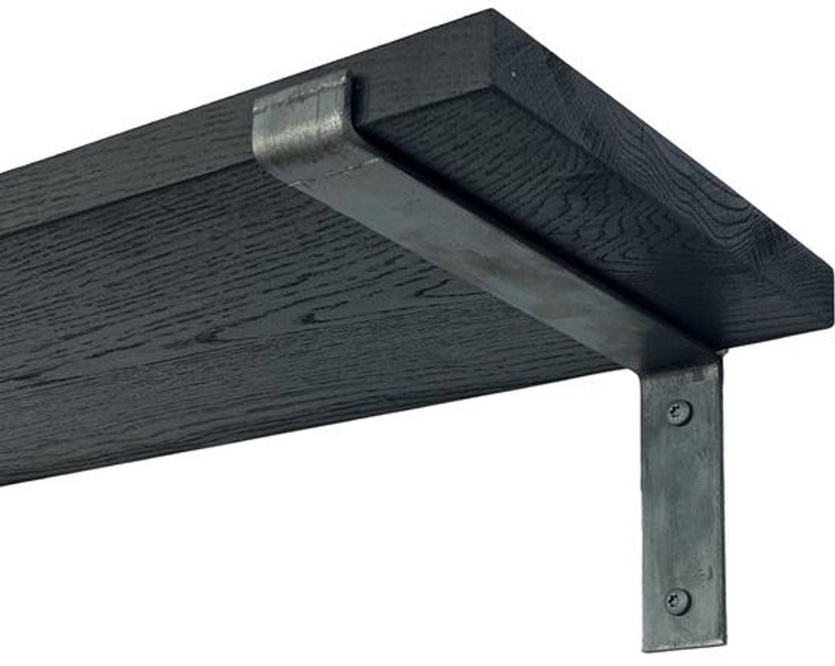 GoudmetHout Zwarte Eiken Wandplank - 240x25 cm - Plankdragers L Zonder Coating Zwart eiken