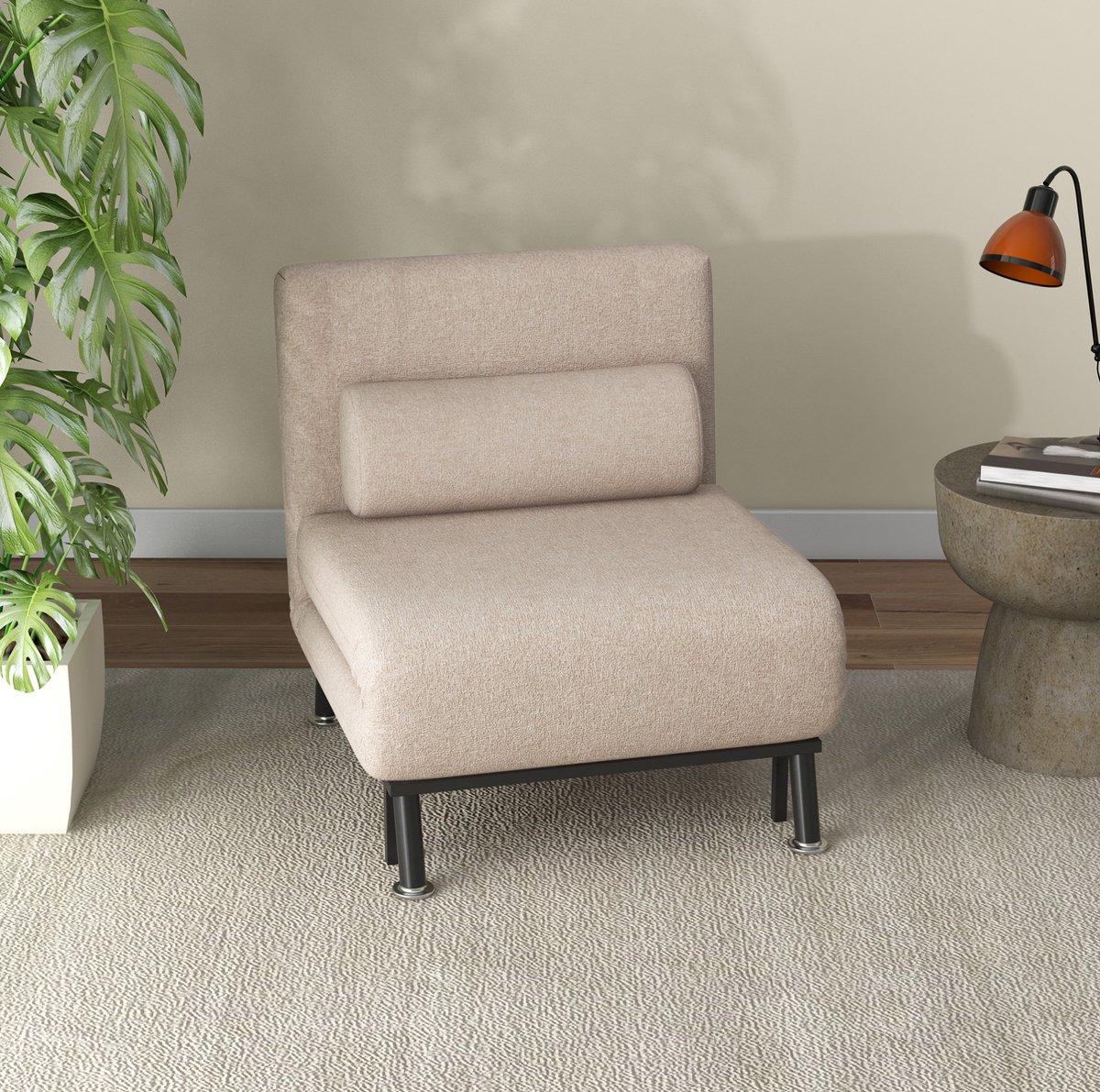 MODFU Slaapfauteuil Met Bedfunctie - Verstelbare Rugleuning - Modern - Polyester - Beige