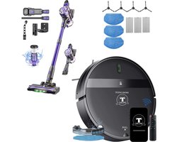 TONIHOMI® G20 + V07 - Combi deal Robotstofzuiger met dweilfunctie en steelstofzuiger - Automatisch opladen - Robotstofzuiger met app - Robotstofzuiger huisdieren - Dweilrobot - Zwart