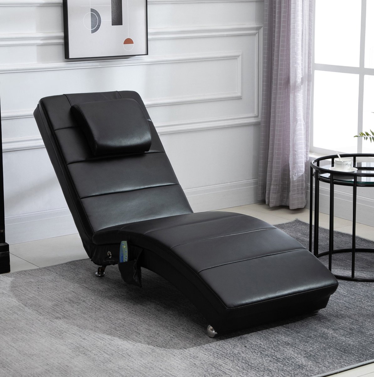 MODFU - Chaise Longue - 8 Massagepunten - Zonder Armleuningen - Kunstleer - Zwart