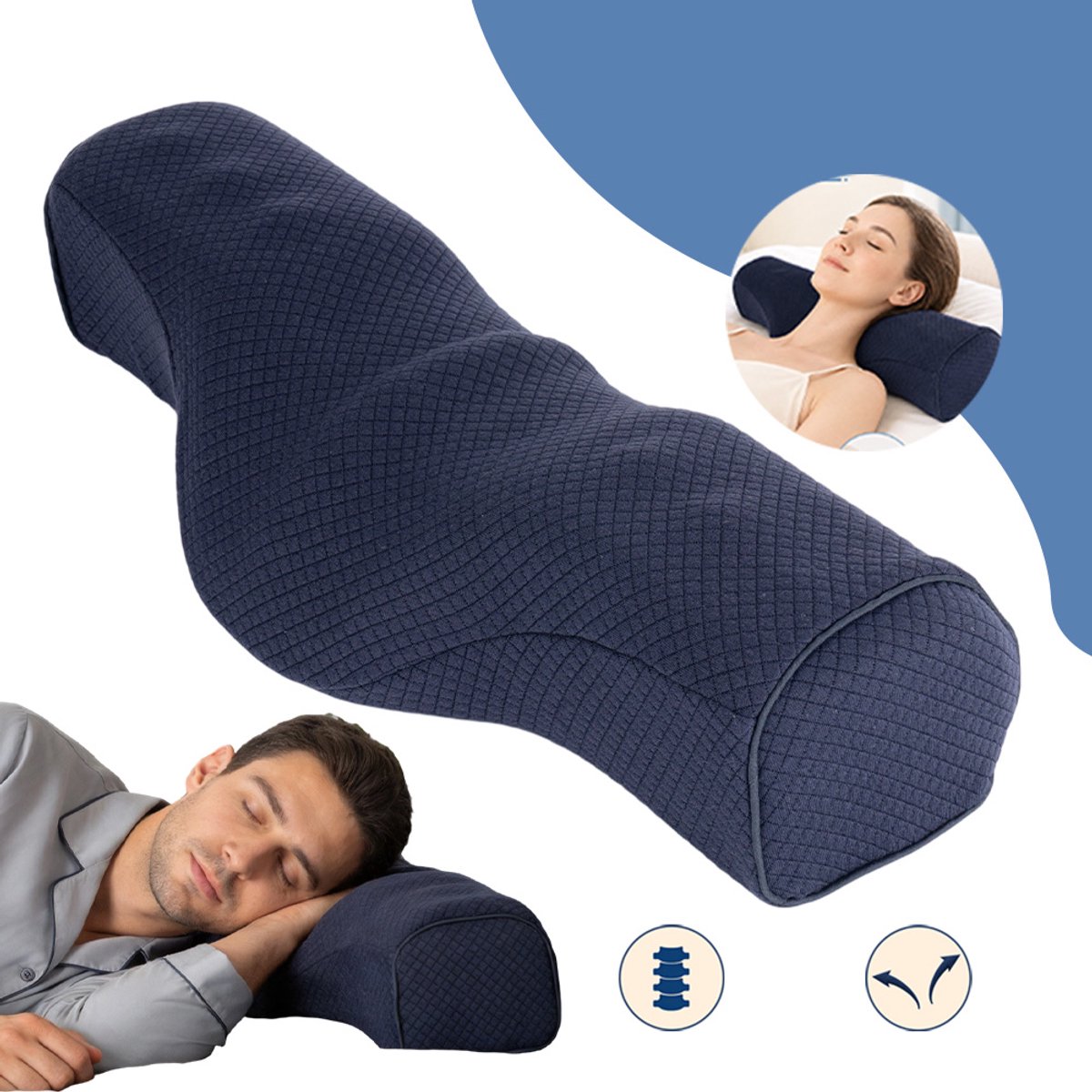 Blauw Neksteunkussen - Traagschuim Met Langzame Terugvering, Ergonomisch Nek- En Beenkussen, Ademend Mesh, Afneembare Wasbare Hoes Met Rits - Voor Slaapkamer, Bank En Studentenkamer - 45 cm
