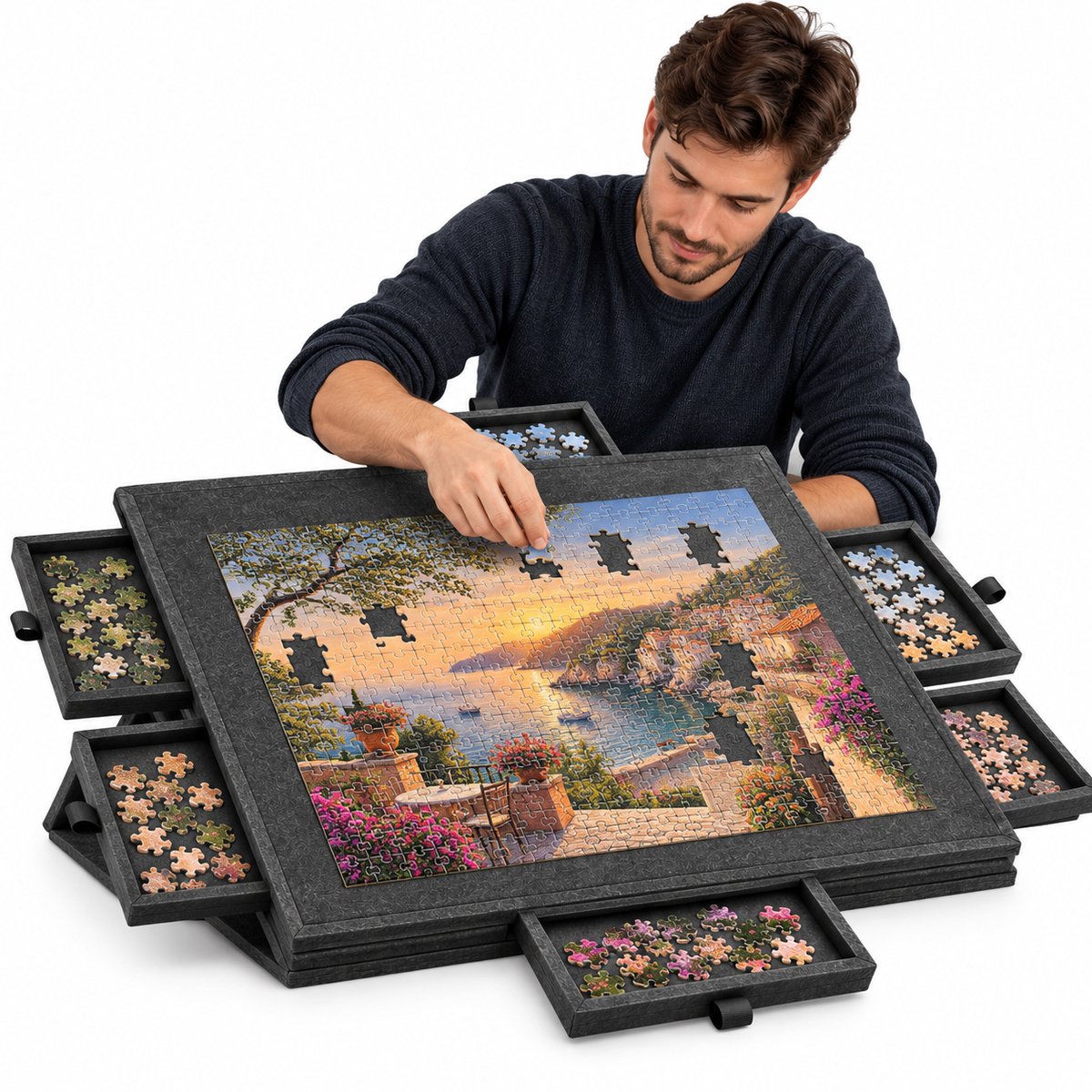 Currero Puzzeltafel Met Lades 1000 Stukjes - Puzzelbord - Puzzelmat - Opbergsysteem - Vilt - Met Deksel - Legpuzzel Accessoires