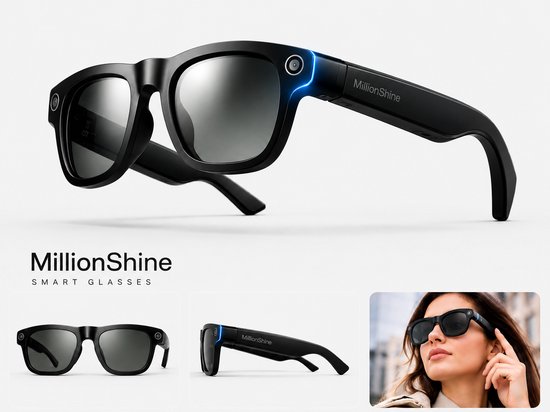 MillionShine Ai Smart Glasses - 8MP - Ai Slimme Zonnebril - 1080p Full Hd Spycam - Lichtgewicht 42g - Vertaalfunctie - Smartglasses met Bluetooth - Blauw Licht Filter Glazen en Zwarte Glazen - Wifi - Met 64GB SD Kaart — afbeelding 5
