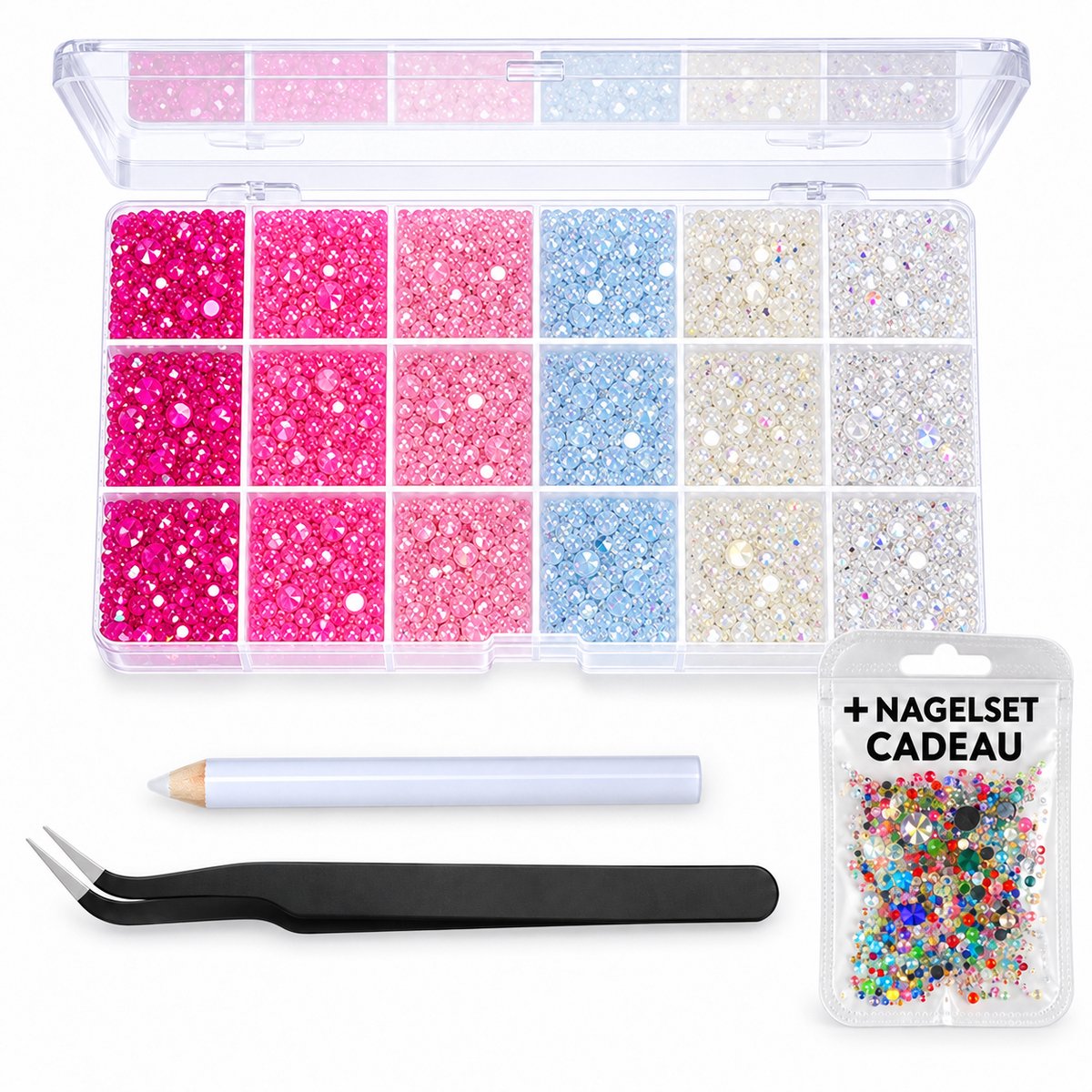 Currero Bedazzle Kit - Bedazzling - Plakstenen - Strass Steentjes - DIY Versieren - Set Met 14.500 Steentjes - 18 Vakken - Nagel Decoratie - AB Glitter - 3/4/5mm - Stijl G