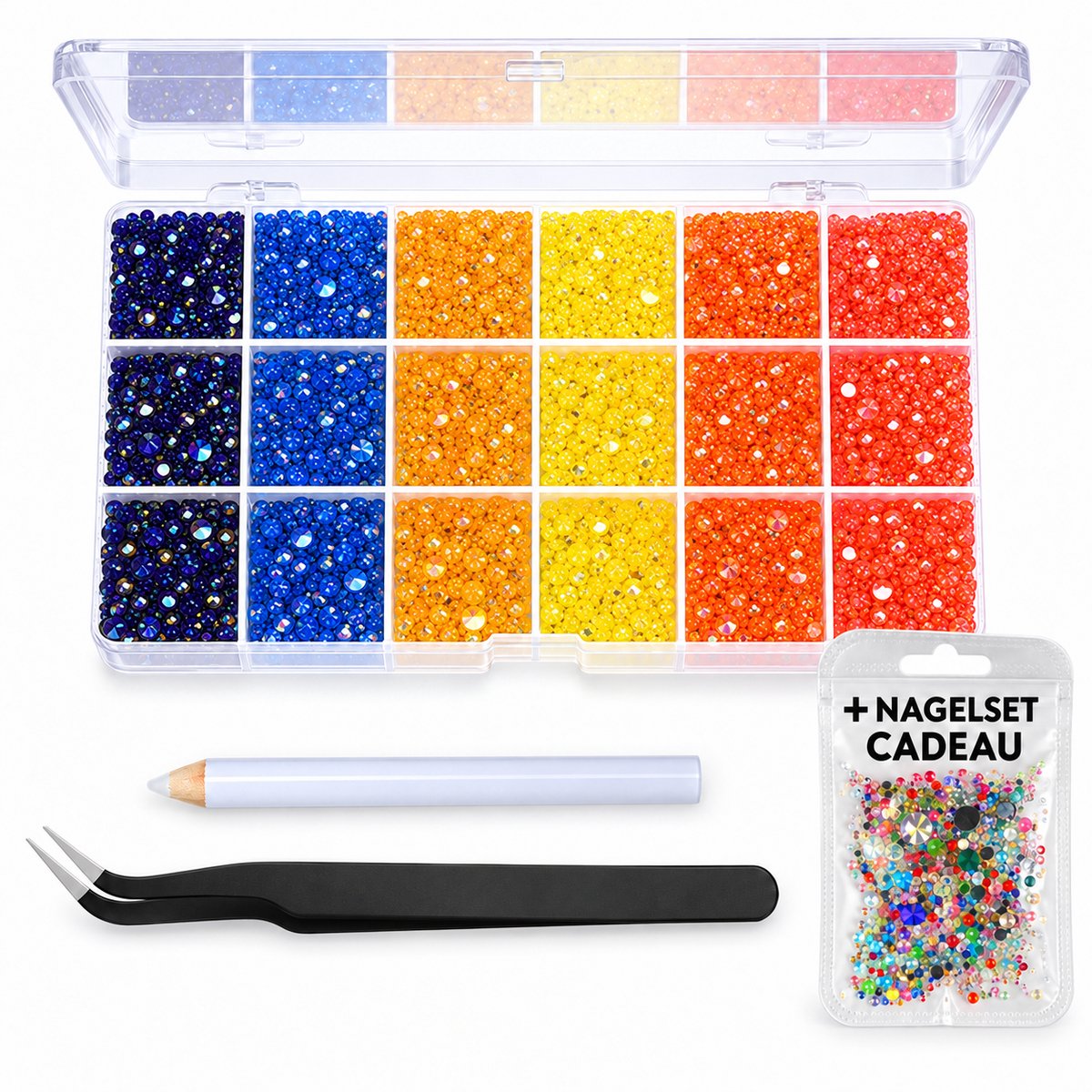 Currero Bedazzle Kit - Bedazzling - Plakstenen - Strass Steentjes - DIY Versieren - Set Met 14.500 Steentjes - 18 Vakken - Nagel Decoratie - AB Glitter - 3/4/5mm - Stijl H