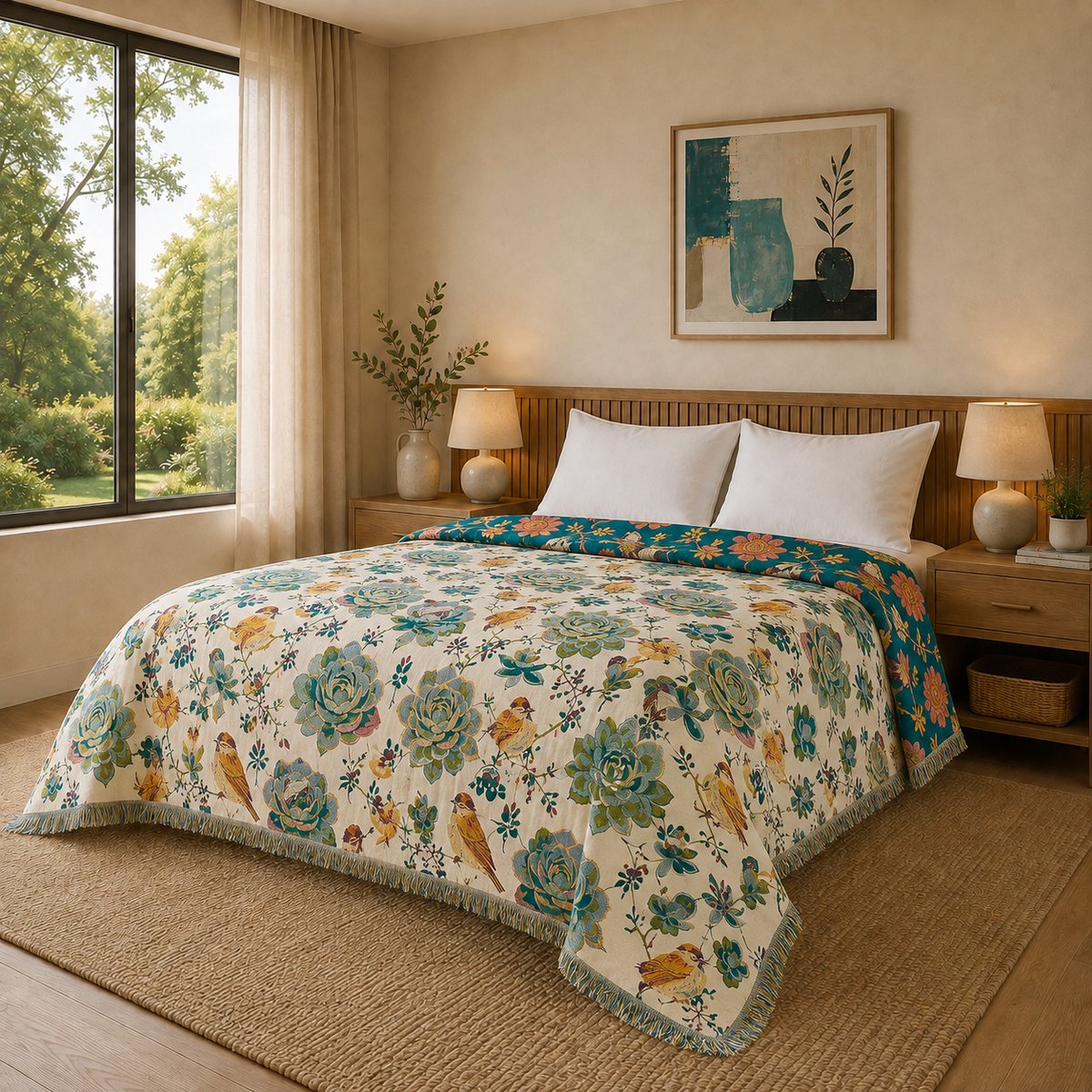 TRANKIELO® - Luxe Boho sprei 100% Katoen - Dubbelzijdige Mousseline 150x200 cm - Knusse Bankdeken en Bedsprei