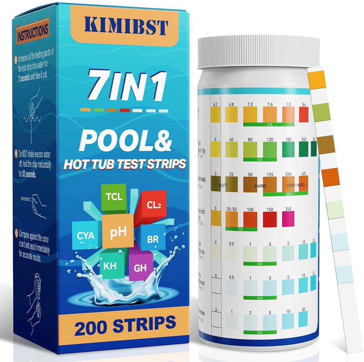Zwembadteststrips - 200 stuks - 7-in-1 Professionele Tester voor Whirlpool en Spa - Voor Waterkwaliteit Metingen