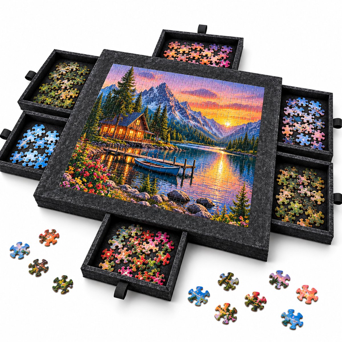 Currero Puzzeltafel Met Lades 1000 Stukjes - Puzzelbord - Puzzelmat - Opbergsysteem - Vilt - Met Deksel - Legpuzzel Accessoires