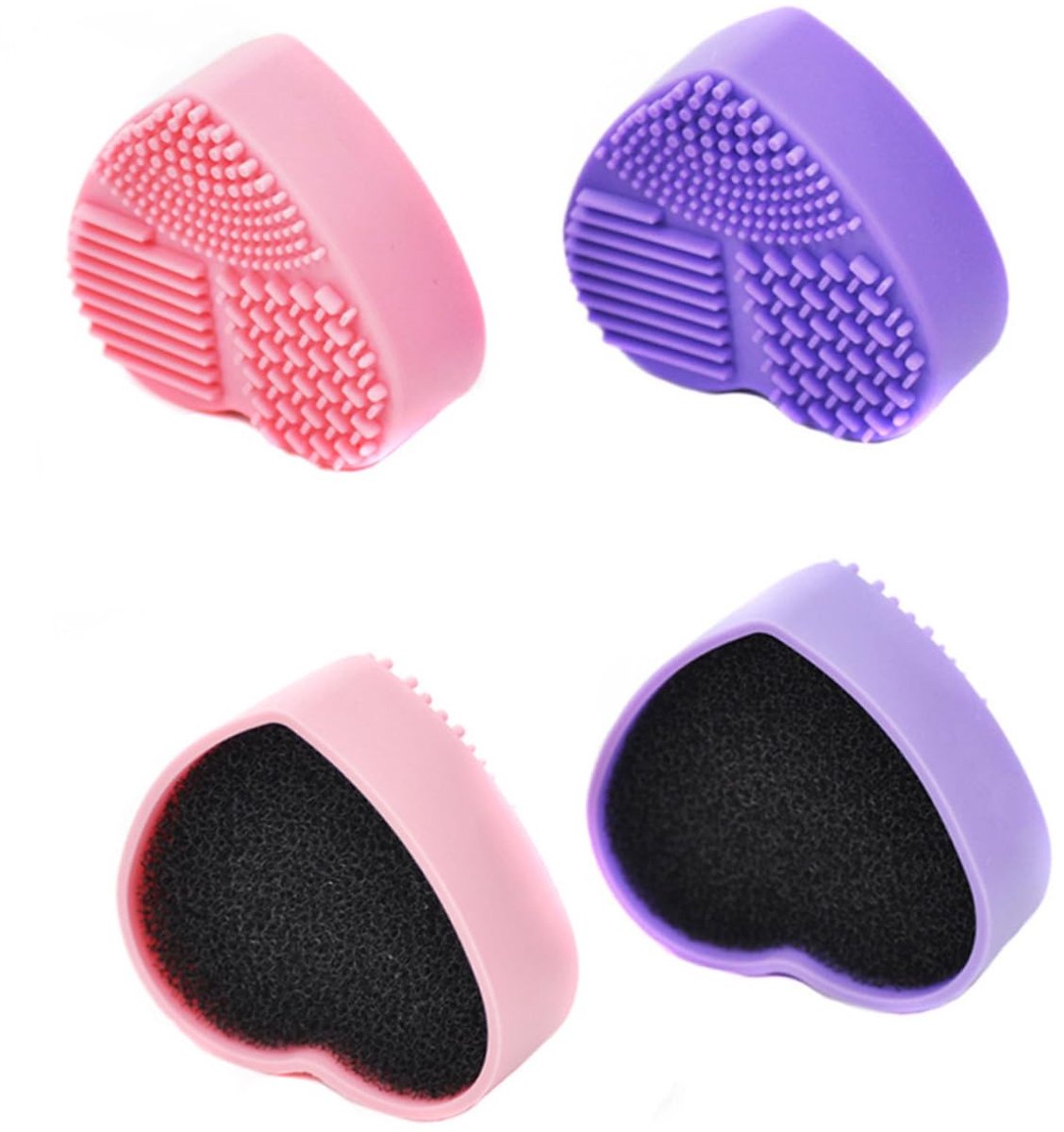Makeup Kwasten Reiniger - Brush Cleaner - Kwastenreiniger - Make Up Spons - Cosmetica Accessoires - Dry Cleaning Sponge - Kwasten Schoonmaken - Siliconen Schoonmaakmat - Beauty Gadget - Cadeau Voor Vrouw - Hartvormig - Roze En Paars - 2 Stuks