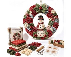 Kit couronne de Noël DIY - Fabriquer sa propre couronne de Noël - Ensemble Poke Art - Kit complet avec outils et bonhomme de neige - Sans couture - Kit d'artisanat DIY - Rouge, blanc et vert