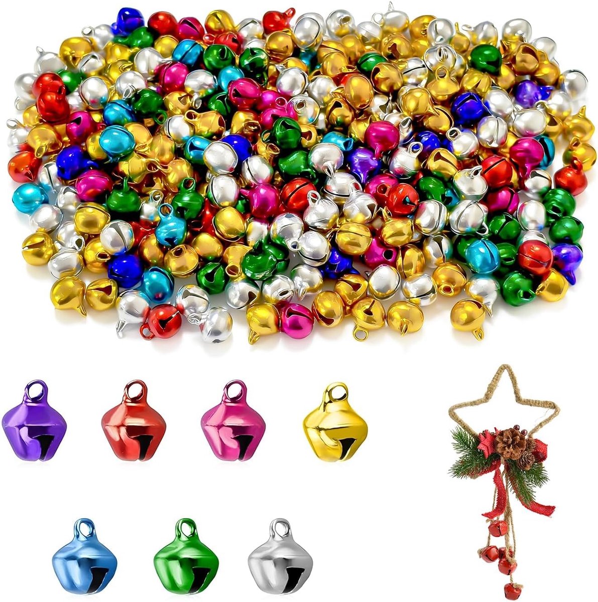 300 stuks 10 mm belletjes om te knutselen, kleine vintage belletjes, metalen belletjes, knutselbelletjes, kleine belletjes, kerstbelletjes voor handwerk, sieraden, feestdecoratie, belletjes