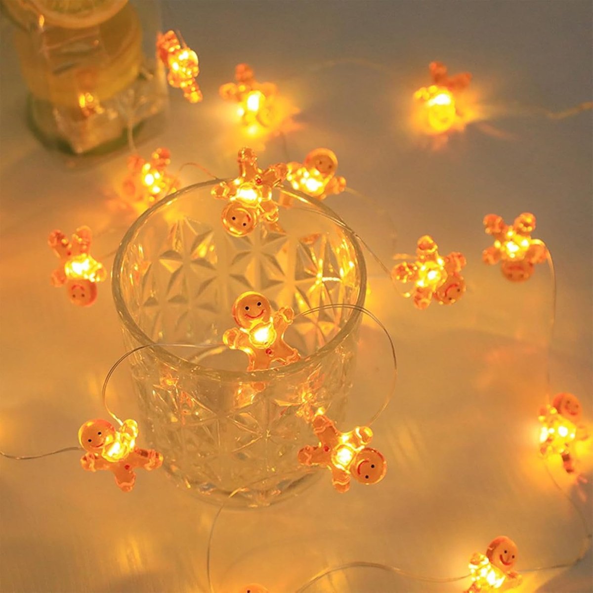 Kerst Lichtslinger 2m 20 LED Kerstlichtjes Kerstman Sneeuwpop Peperkoek Lichtjes Krans Verlichte Kerstdecoraties Werkt op Batterijen voor Kerst Binnen Buiten Decoratie - Peperkoek – foto 5