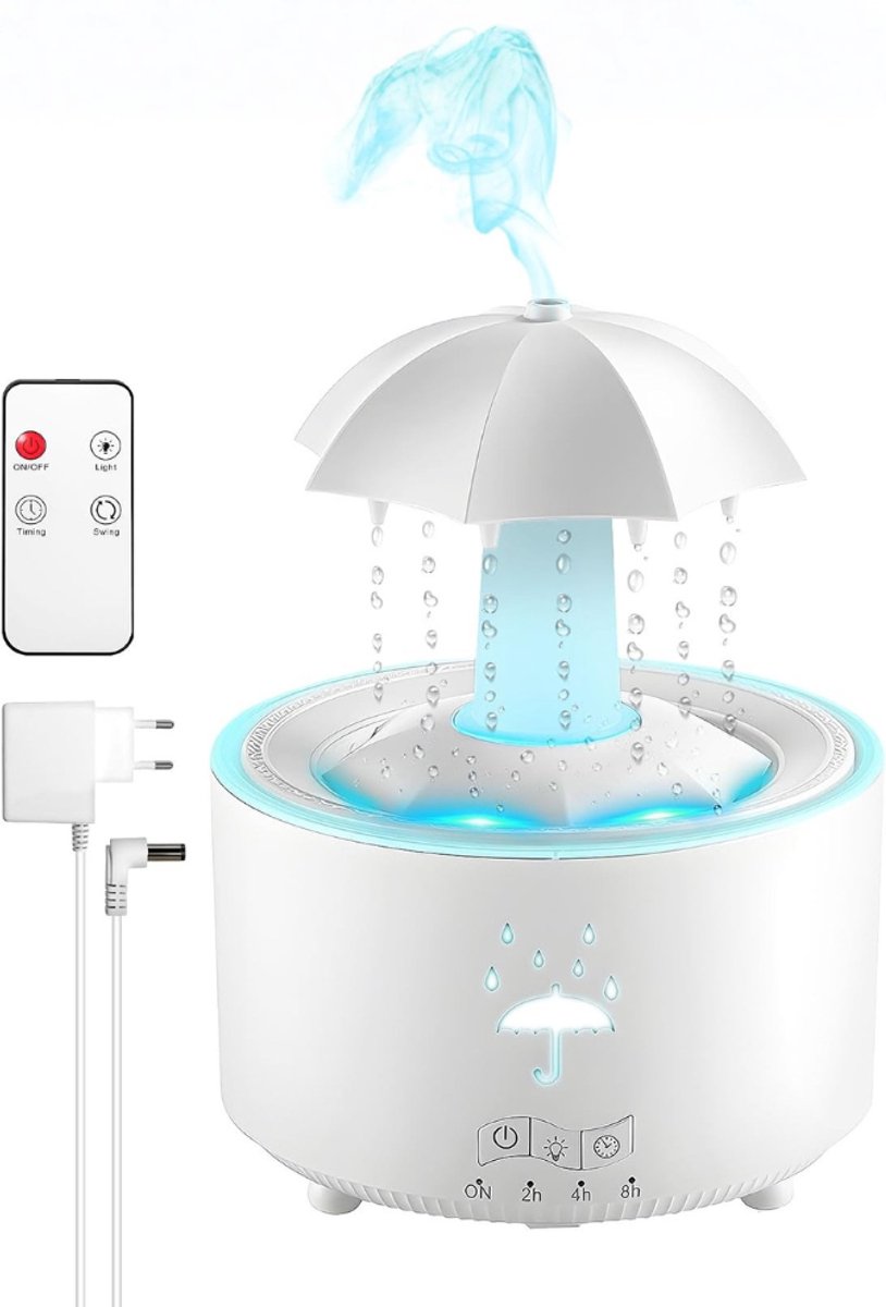 DYVNS® Luchtbevochtiger - Diffuser - Humidifier - Voor Slaapkamer | Woonkamer | Kantoor - Roterende Regendruppel - 7 Kleuren LED