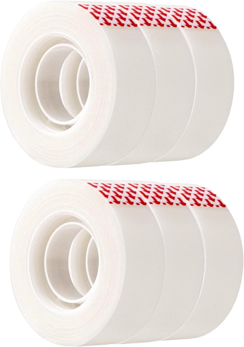 Matte tape, ontworpen voor reparaties, navulverpakking, 6 rollen, 1,9 cm breed x 2000 cm lang, semi-transparant.